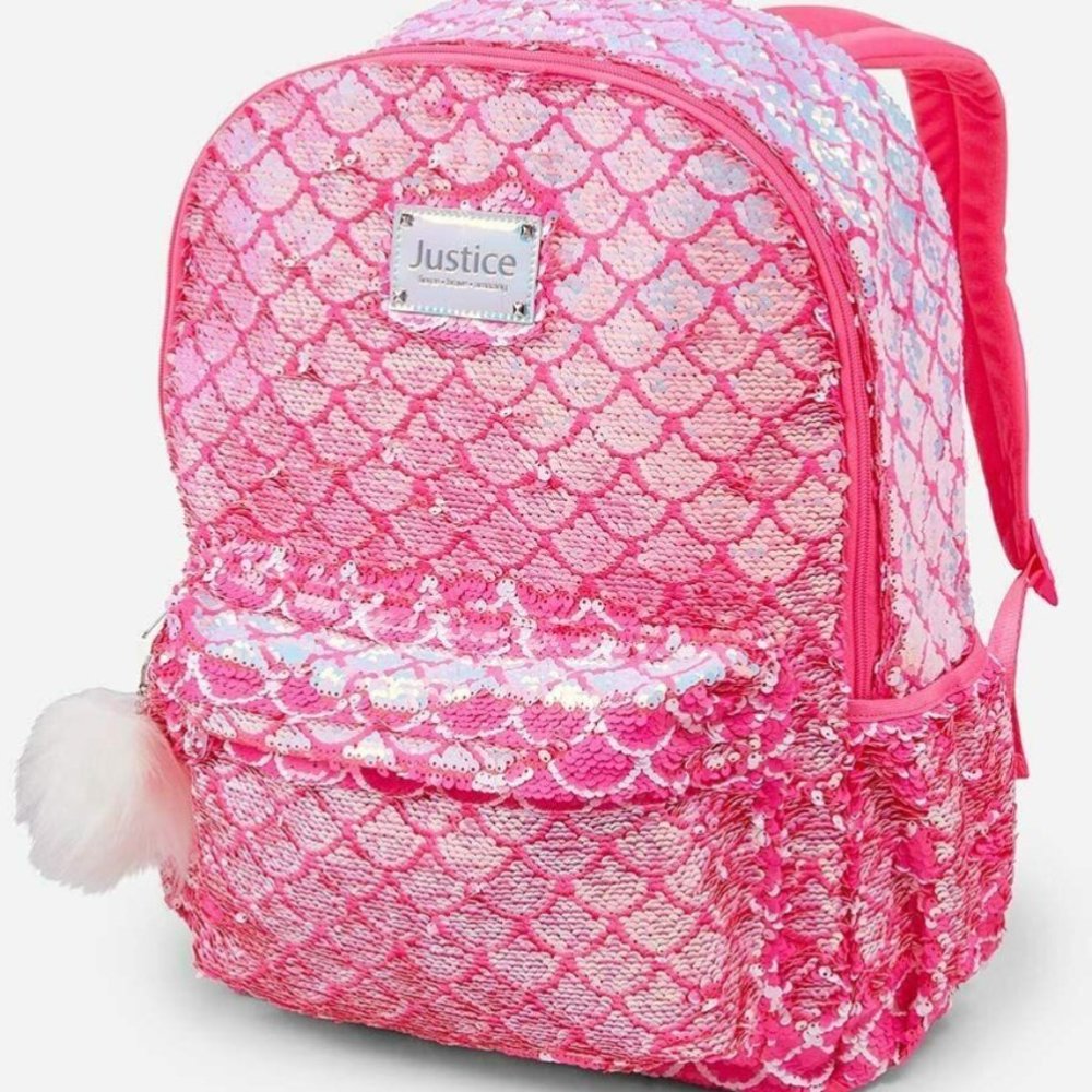 NWT Justice Mermaid Backpack Flip Sequin Full Size Pink Backpack
